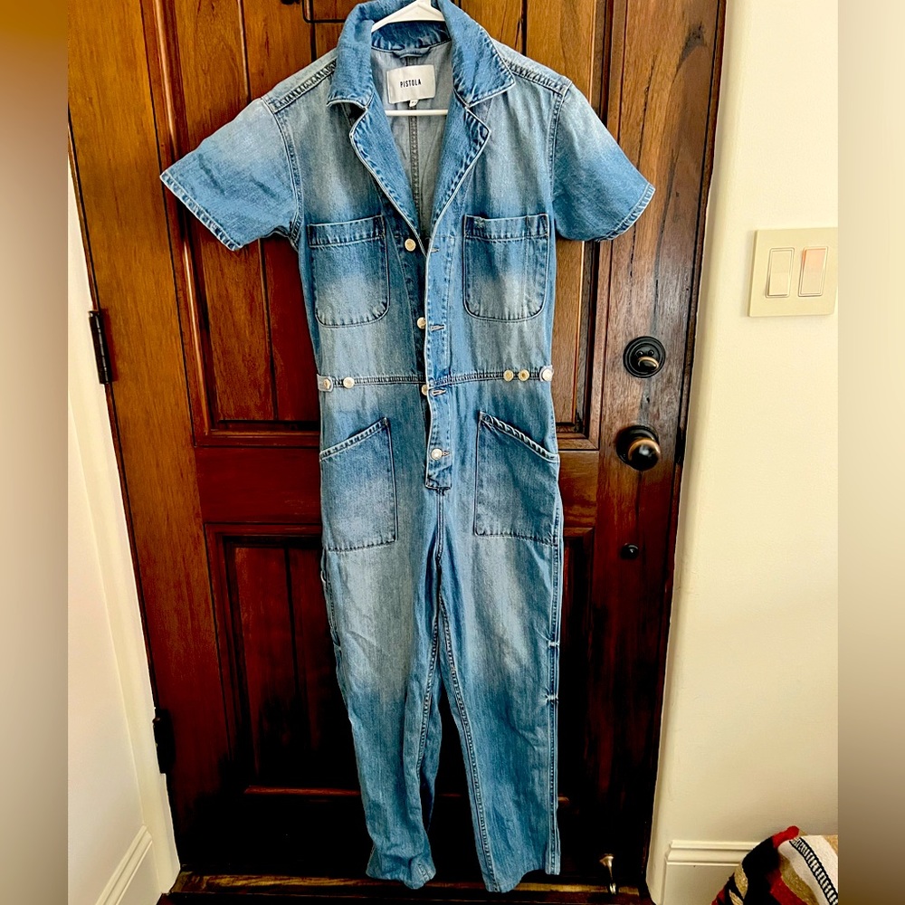 pistola Light Blue Denim Short-Sleeve Jumpsuit